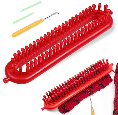 Coopay Lange Strickrahmen, 26 cm Langes Knitting Loom, Rechteckige Strickwebstühle für Schals und Mützen, Roter Dichte Zähne Strickwebstuhl, Strickmaschine Set mit Webstuhlhaken für Anfänger