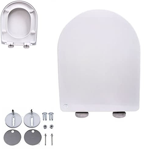 Soft Close Toilet Seat with Quick Release D-Shape Toilet Lid Simple Top Fixing for Easy Clean with 360 Adjustable Hinges Urea-Formaldehyde Standard Toilet Seats WC Seats White Loo Seat Toilet Lid