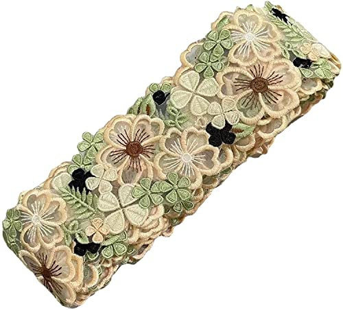 Yulakes 1 yarda 3D de organza verde con flores de encaje bordado, cinta de encaje para vestido/boda/novia, bricolaje, costura, decoración, 6,5 cm de ancho