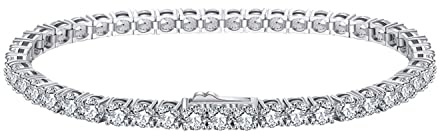 Bellitia Jewelry Bracelet Tennis Femme Argent Plaqué Or Blanc avec Zircone Cubique, Bracelet Infini Argent Sterling 925 avec Pierre de Naissance, Cadeau Bijoux pour Femmes Filles, 3mm et 19cm