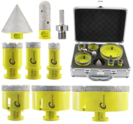 SANLEETEK Diamant Fliesenbohrer Set Diamant Lochsäge Set Diamand Bohrkrone | (20/25/35/50/68/100mm+20mm Fingerfräser+50mm Fasenbohrer+Adapter) Keramische Fliesen Porzellan Marmor Granit M14 Gewinde