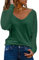 Top de mujer con escote transparente de manga larga con cuello en V camisetas casuales blusa de gran tamaño monocolor jersey de camisa elegante túnica tops (verde B/L), B-verde., L