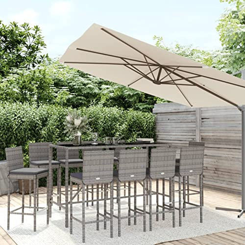 GuyAna 11-TLG. Gartenbar-Set mit Kissen Stehtisch Outdoo Gartenbar Outdoor GartenmöBel Set Bar Outdoor Theke Garten Grau Rattan