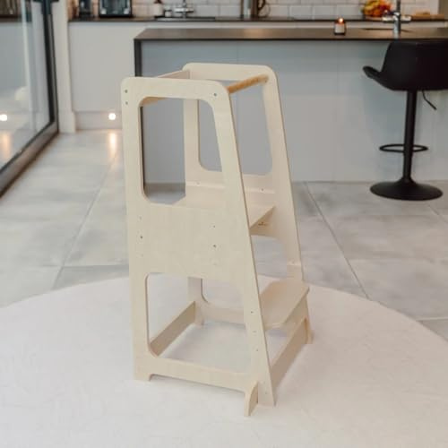 The Learning Tower Company, Original Tower (1-6 Years), 3 Adjustable Heights, Step Stool for Kitchen with Safety Feet, Mothers' Helper, Montessori Standing Tower, Space-Saving (Natural Wood (Coated)
