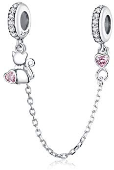 Katze Sicherheitskette Charm für Pandora Armband 925 Sterling Silber Herz Stopper Verschluss Clip Perlen Anhänger für Frauen Armban