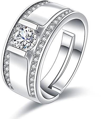 BBAUER Damenringe Diamantring mit Weißgold vergoldet, verstellbarer Herren-Diamantring mit offener Hand, Schmuck