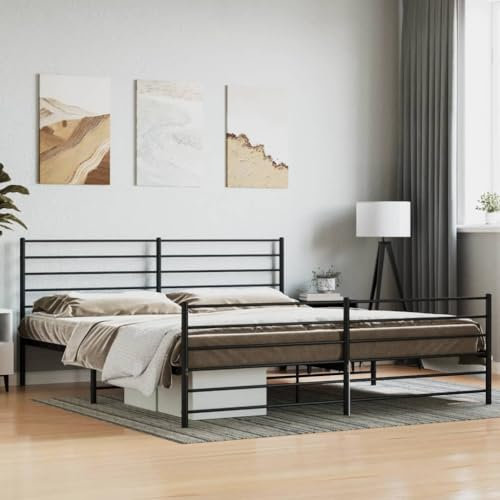 TANZEM Bettgestell mit Kopf- und Fußteil Metall Schwarz 200x200 cm Bett, Bettrahmen, Gästebett, Bed Frame, Jugendbett, Jugendzimmer Komplett Set - 352344