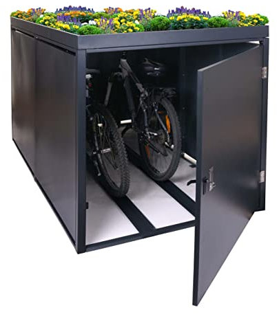 Mendler 2er-Fahrradgarage mit Pflanzkasten HWC-L56b, Fahrradbox, abschließbar verzinkter Stahl 125x113x208cm - anthrazit