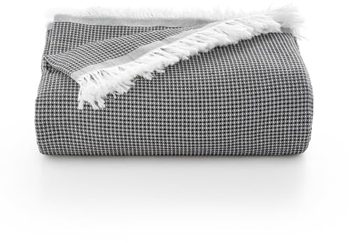 GAMUSI Mehrzweckdecke für Bett und Sofa, Tagesdecke, weiche und atmungsaktive Baumwolle, Wabenmuster, 180 x 140 cm, Schwarz