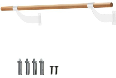 SPOTRAVEL Wall Mounted Ballet Barre, 4FT Solid Beech Wood Dance Bar, Traditional Single Dance Bar for Home, Studio and School (White + Natural)