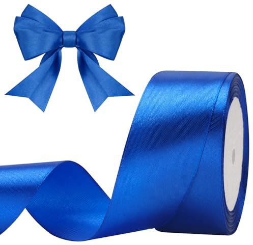 G2PLUS Blau Satinband 40mm, Breit Dekoration Geschenkband, 22m Schleifenband zum Bastel, Blau Satin Dekoband für Geschenkverpackung, Dekoration