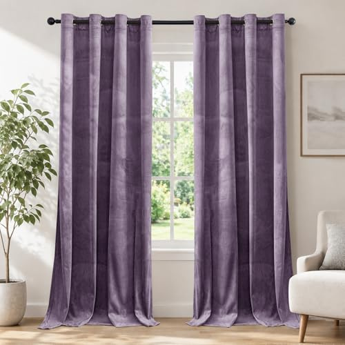Ystyle Sammetsgardiner om 2 Set, 117 X 137 cm, Gardiner Vardagsrum, Mörkläggningsgardiner, Termiska Gardiner Sammet, Värmeisolerande Gardiner, Gardin Med Öljetter för Vardagsrum Sovrum, Ljuslila