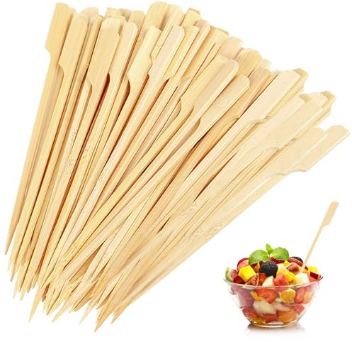 100 Pcs Wooden Skewers for Kebabs - Eco-Friendly Bamboo Sticks for Burgers, Barbecue, Cocktails, Buffets, Sandwich, Marshmallow (12cm)