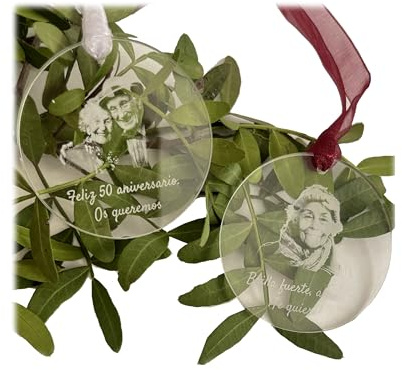 Qukimax® - Medalla para Ramo de Novia o Flores, con Foto y dedicatoria Personalizada, en Madera o metacrilato Transparente (Metacrilato Transparente) | Con Foto Personalizada, Con Dedicatoria Personalizada, Para Ramo Novia, Flores