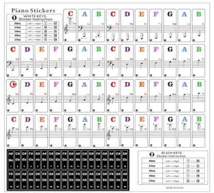 QEDBOJE Piano Sticker Klavieraufkleber Keyboard Noten Aufkleber Rückstandslos Entfernen Klavier Lernen (37, 49, 54, 61, 88 Tasten)