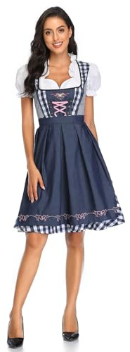 Dirndl da donna Oktoberfest, vestito tradizionale con grembiule, abito blu per donna