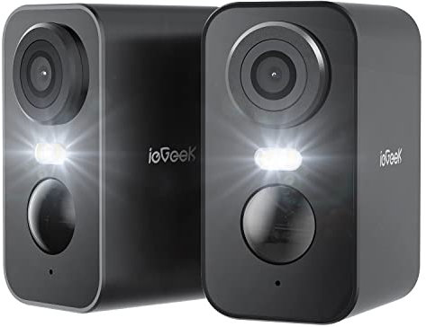 ieGeek 2K Camara Vigilancia WiFi Exterior/Interior sin Cables, Cámara de Vigilancia con Batería Recargable, 10M Visión Nocturna Colorida, Detección de Movimiento PIR, Audio de 2 Vias (2 Piezas)