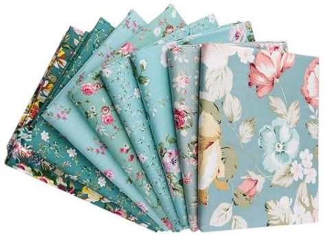 GreatRise 7 Stücke Grüne Flower Serie Patchwork Stoffe Paket Baumwolle 50 x 50 cm Baumwollstoffe Stoffbündel Stoffpaket Stoffreste Nähstoffe DIY Basteln Nähen Quilten Stoff BaumwolltuchGrüne Serie