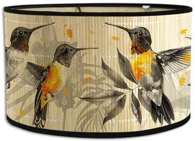 Morbuy Paralume Rotondo in Bambù Diametro 30 cm Motivo Floreale e Uccello Paralume Sostituibile per Lampade da Comodino, Lampada da Tavolo, Lampada da Terra, Lampadario Casa (Giallo D)