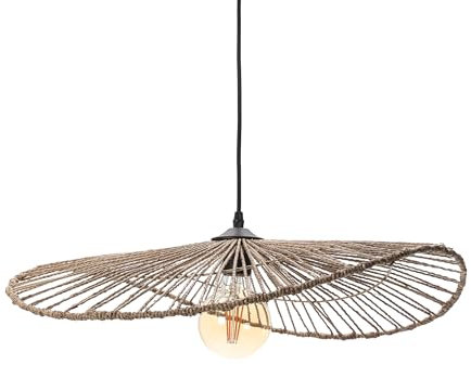 LUSSIOL - Luminaire Alana, lustre bohème, naturel - lampe suspendue en corde tressé naturel - cable noir, douille E27 - possibilité ampoule LED - 40W maxi, Diam. 58 x H. 10 cm