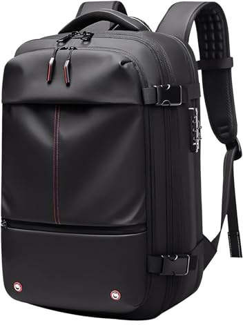 19 Zoll Vakuum Rucksack, Vacpack Rucksack, Große Kapazität, Stilvoll, Lässig, Wasserdicht, für Herren, Erweiterbarer Reiserucksack mit Vakuumpumpe für Geschäftsreisen (BLACK)