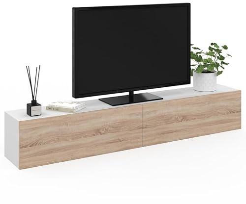 IDMarket - Mobile TV da 180 cm sospeso Elio 2 ante Bianco e Legno