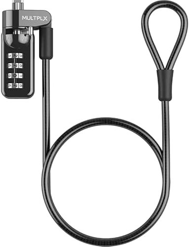 Multplx Combination Laptop Lock | Standard Size T-shaped Bar Locking Mechanism | 1.7m Hard Cut Resistant Steel Cable | 4 Digit Combination Lock | Strong Security Lock