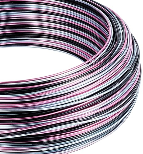 BENECREAT 18 Gauge 93,6m mehrfarbiger Schmuck-Basteldraht, Farbverlauf-Aluminiumdraht biegsamer Metalldraht mit Aufbewahrungsbox für Schmuckperlen-Bastelprojekte, Lila, Cyan, Schwarz