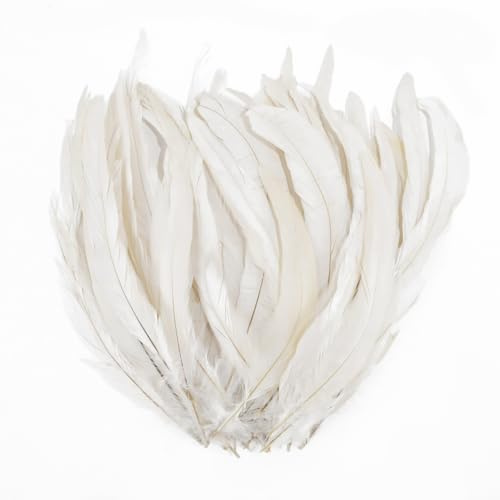 Demarsen 20Pcs Federn Weiss Groß 25-30cm Natur Hahn Feder Hahnenfeder Fasanenfeder Federn zum Basteln Deko Federn für DIY Basteln Kostüme Kopfschmuck Ostern Halloween Weihnachten