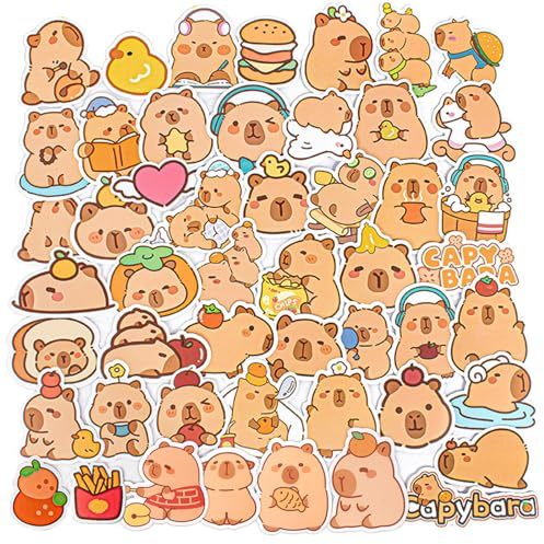 Yamobi 50 Uds.Pegatinas Capibara, decoración de capibara, pegatinas de vinilo para ordenador portátil, equipaje, botella de agua, casco, pegatinas de viaje para niños y adultos