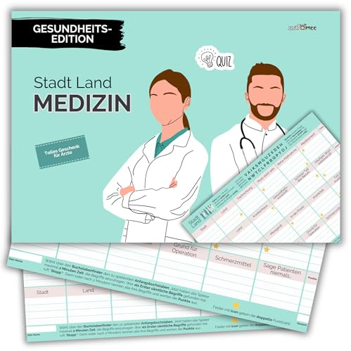 Stadt Land Medizin by snaPmee - Geschenk für Arzt, Ärztin & Mediziner Aller Fachrichtungen - Quiz Spiel mit 50 Blatt Din-A4