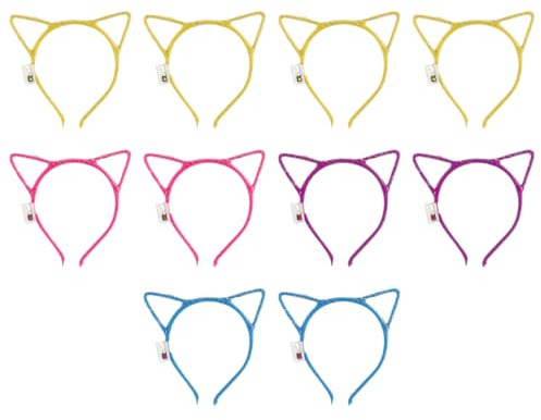 Ieron 10-teiliges Haarreif-Set mit Katzenohren, süße LED-Kopfbedeckung mit Katzenbeleuchtung, leuchtender Kopfschmuck für Partys im Nachtclub, Raves, Konzertpartys, Weihnachten, Halloween, Erwachsene