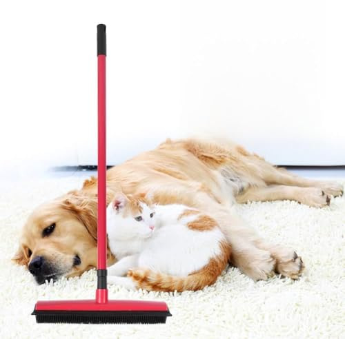 Escoba de Goma, Rastrillo de Alfombra para Peluquería de Mascotas Escoba de Depilación de Mascotas con Escobilla y Telescópico Removedor de Piñera Escoba de Peluquería y Combo de Cepillo de Pelusa