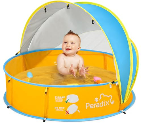 Peradix Baby Beach Tent, Paddling Pool for Kids & Pets with UV Sun Shelter Canopy, Mosquito Net - Portable Pop Up Infant Ball Pit Tent, Toddler Wading Pool, Perfect for Summer Beach Fun