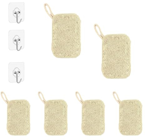 YFaith Esponja de Lufa, 6 Piezas de Loofah Sponge, Luffa Estropajo Cocina con Cordón, con Ganchos, Adecuado para Lavar Platos, Utensilios de Cocina y Estufas