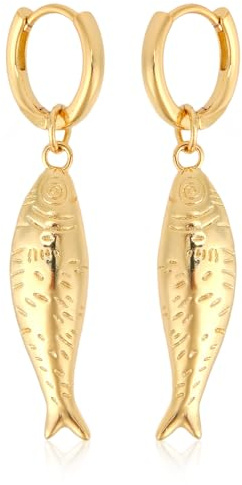 Mikovivi Boucles d'Oreilles Pendantes Poisson Doré, Créoles en Forme de Petit Poisson Bijoux Tendance pour Femme Idéal pour Plage l'Été