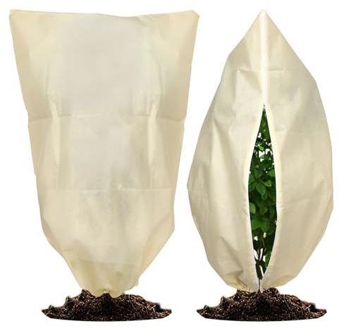 Lot de 2 Voile Hivernage Plante Exterieur 80x100 cm, Protection Hivernale Respirante avec Fermeture Éclair pour Arbres (Olivier, Palmier, Citronnier), Arbres et Arbustes
