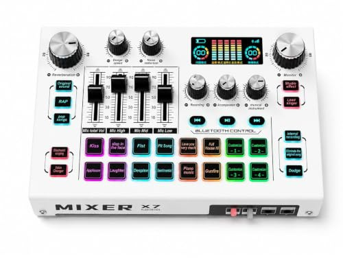 Audio Mixer Console, sound card Mixer with 48V Phantom Power, USB/OTG, Digital Display, Noise Reduction, Monitoring and Mute, for Podcasting, Live Streaming, Recording and Microphone