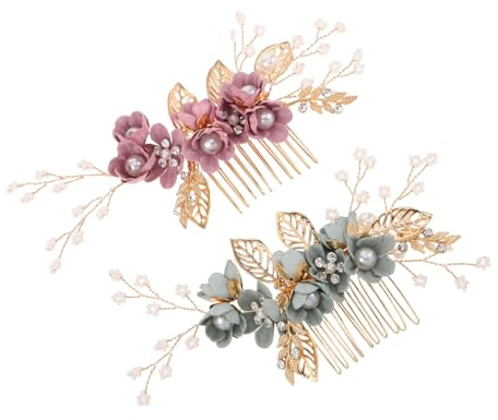 WEKADRIN 2 Piezas tocados de novia clip de peine de pelo pena de boda nupcial accesorio para el cabello de boda nupcial adorno para el cabello de las mujeres Ropa de cabeza Metal