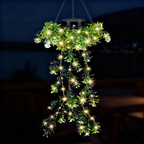 Lierre artificiel d'extérieur à énergie solaire – Plantes de vigne à suspendre avec lumières solaires LED pour décoration de jardin, balcon
