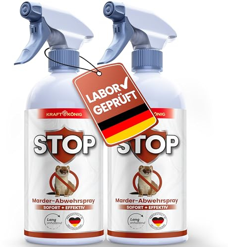 KRAFTKÖNIG Marderspray 2x 500 ml – Effektive Marderschreck für Auto & Haus | Mit Sofortwirkung; Marderabwehr für Motorraum, Garage, Dachboden und Garten; effektiver Duft mit Langzeitschutz vor Mardern