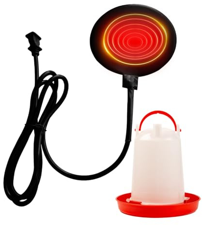 Huehkir Trinkwasserwärmer Für Hühner | 15 cm frostsichere Heizbasis | 20W Heizung Für Geflügeltränke Inklusive 180 cm Kabel,Für Nutztierfarmen Im Außenbereich Und Hinterhof Für