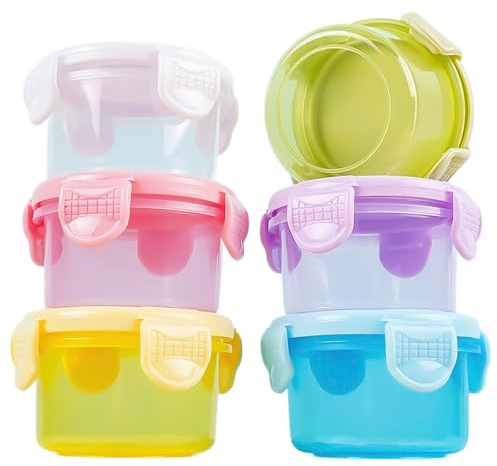 Rylae 12 Pezzi Mini Contenitori Plastica per Alimenti 65ml, Mini Barattoli per Snack, Riutilizzabili Impilabili, Piccoli Contenitori con Coperchio per Alimenti, Svezzamento, Salse, Condimenti