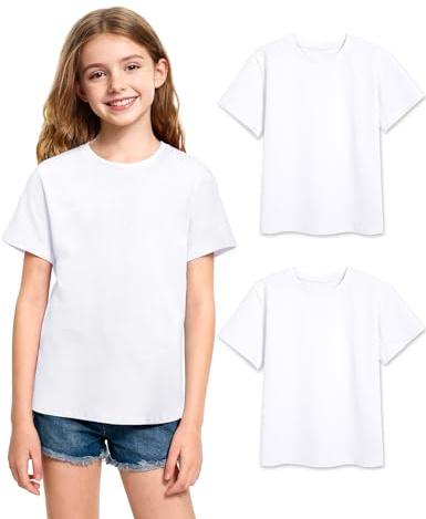 KEREDA Camiseta deportiva para niña, camiseta de manga corta, camisetas de verano para niños, camisetas de verano monocolor, cuello redondo, informal, adolescentes, camisetas básicas, 7-14 años