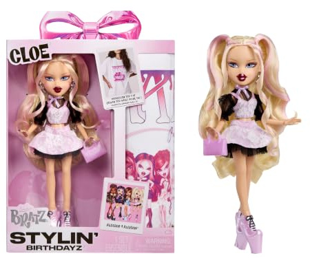 Bratz Stylin’ Birthdayz Fashion Doll - Cloe with Adult Unisex XL T-Shirt | Pink Layered Party Outfit, Pink Heels & Purse, Graphic T-Shirt, Birthday-Themed Packaging, Stylin’ Birthdayz Collection