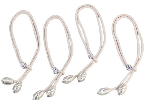 Set di 4 Fermatende Regolabili in Corda Intrecciata a Mano Stile Boho con Fiori Removibili Decorativi, Design Champagne, Robuste e Elastiche per Soggiorno, Camera da Letto, Ufficio e Cameretta