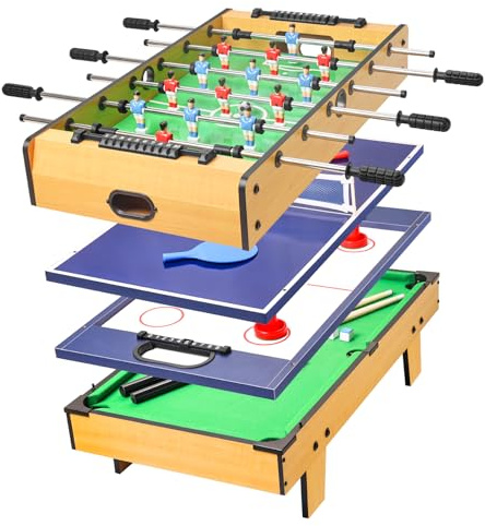 HLC Table Multi-Jeux 4 en 1 en Bois – Baby Foot, Table de Billard, Table de ping Pong, air Hockey, Table de Jeu compacte pour intérieur, Dimensions 81L x 43.5l x 32H