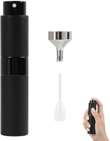 Atomizador De Perfume 8ml Negro, Recargable, Mecanismo Twist, Anti-fugas, Compacto Para Viaje, Con Embudo Y Pipeta