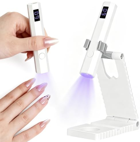 Mini Lampe UV LED Ongles avec Support Pliable, Lampe Manucure Portable avec Écran LCD et Minuterie, Lampe Gel Ongles Sans Fil Rechargeable pour Vernis Semi Permanent, Nail Art DIY et Salon de Beauté