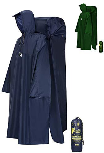 HOCK Regenponcho Wandern 'Kraxen AS' mit Regenschutz für großen Rucksack – Herren & Damen, Atmungsaktiv, mit Sturmhalteband – mit verstellbarer Vorderlänge - Blau - M